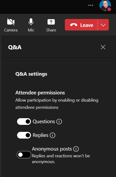 Q&A settings in Microsoft Teams