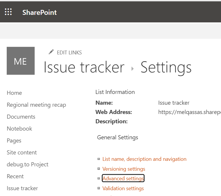 SharePoint Online List Advanced Settings