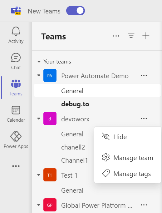 can't create channel in new Teams