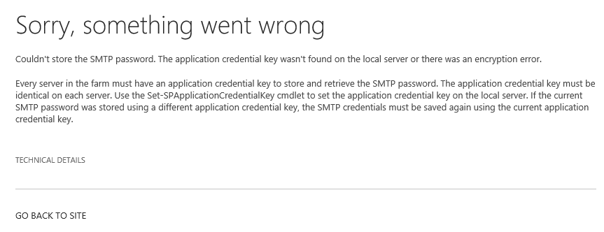 SharePoint 2019: Couldn't Store the SMTP Password