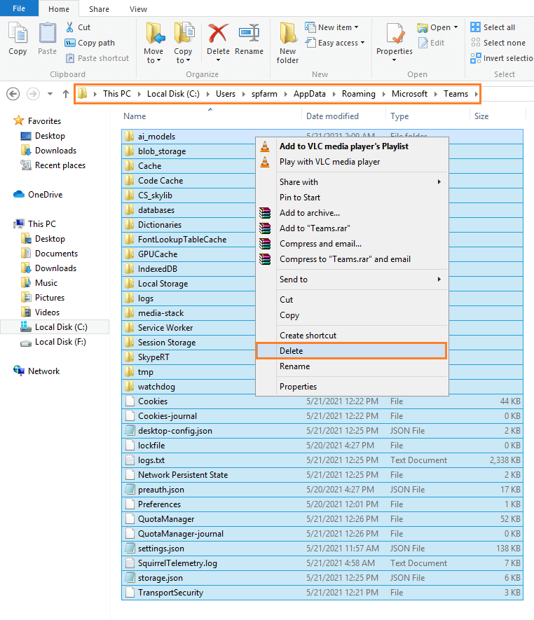 delete the full cache for Microsoft Teams