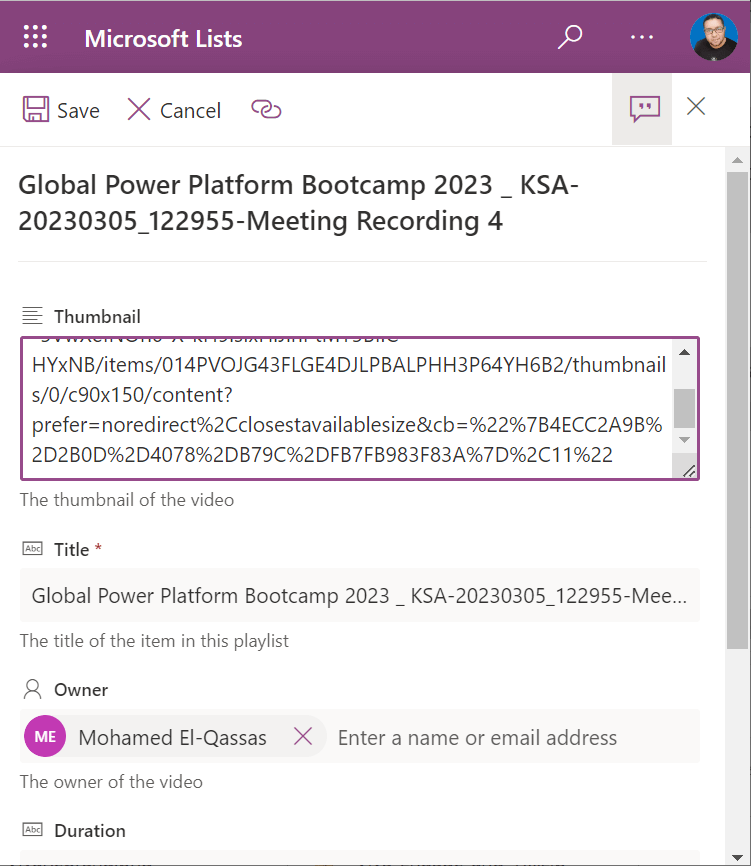 edit playlist video name in microsoft lists and stream