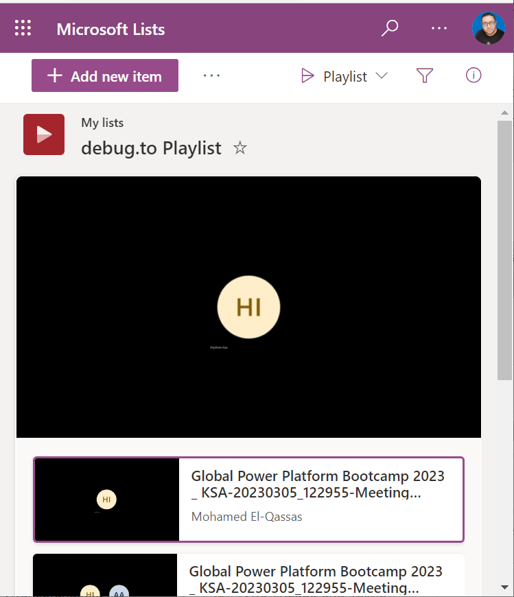 Playlist in Microsoft 365 List