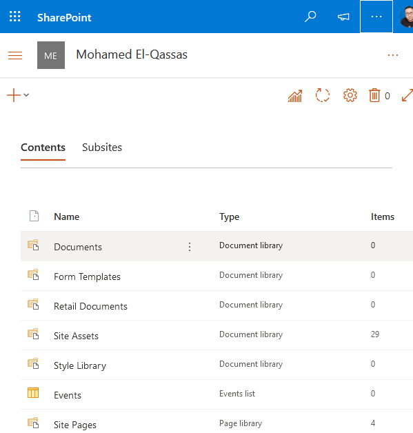 Site contents in SharePoint online