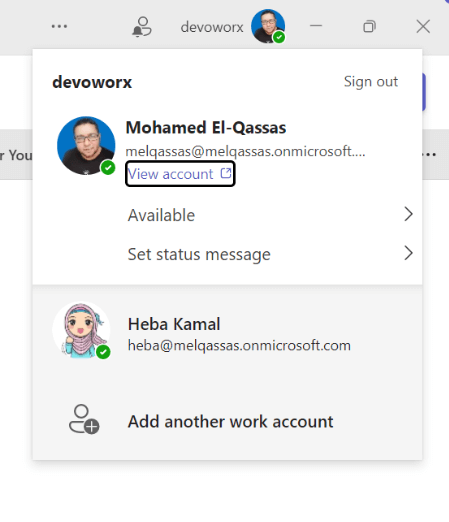 switch to another account in Microsoft Teams