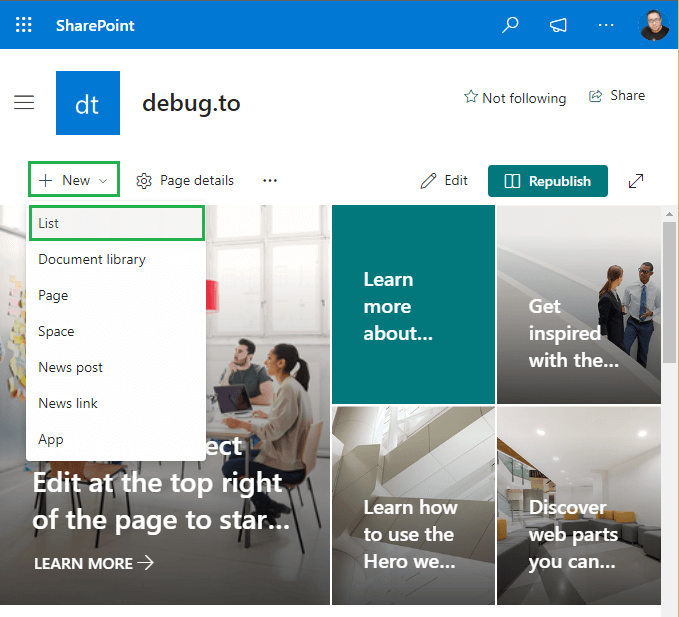 Create a new Microsoft List in SharePoint Online