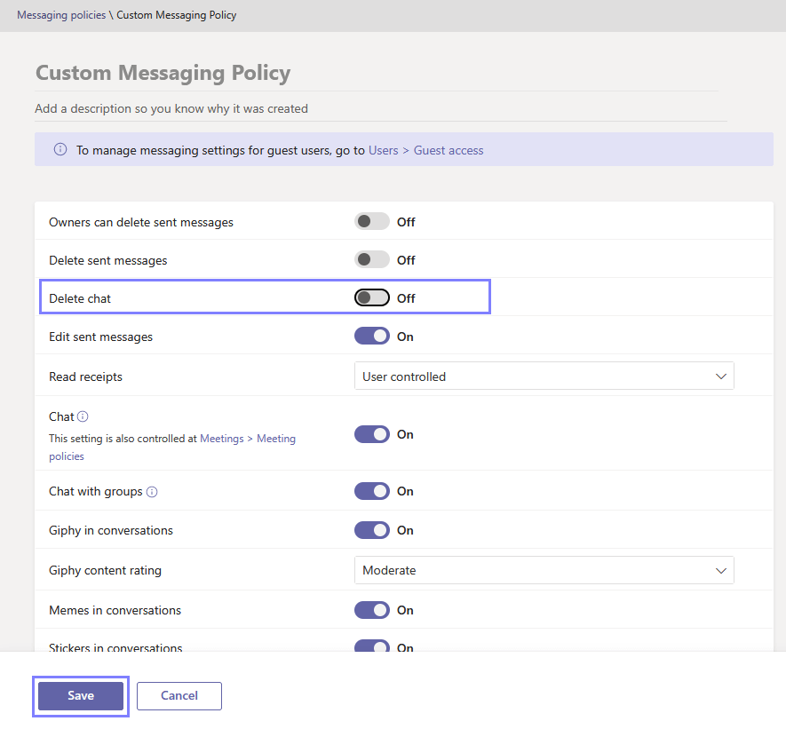 Prevent chat deletion in Microsoft Teams for specific users