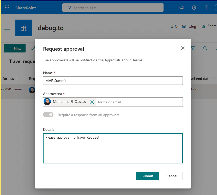 Request Approval Travel Request with Approval SharePoint online