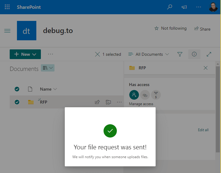 file request was sent in SharePoint online