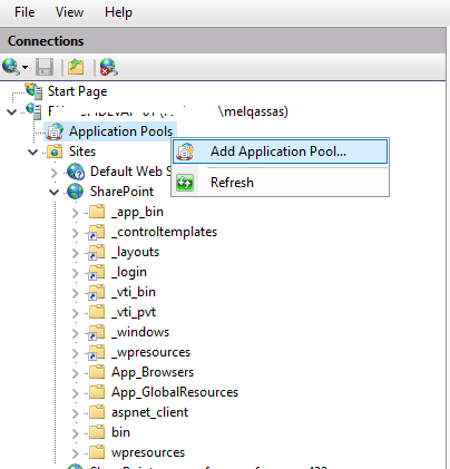 Add new Application Pool in SharePoint