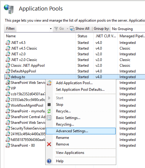 Change Application Pool Identity