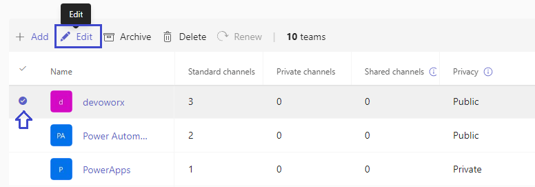 Edit Teams in Microsoft Teams