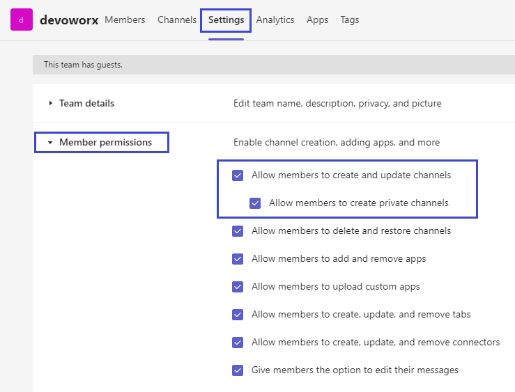 Member Permissions in Microsoft Teams