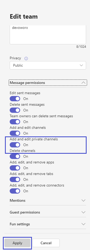 Prevent users from creating new Channels in Microsoft Teams