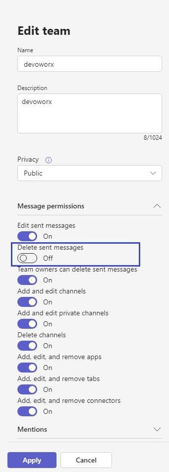 allow Delete send message in Microsoft Teams