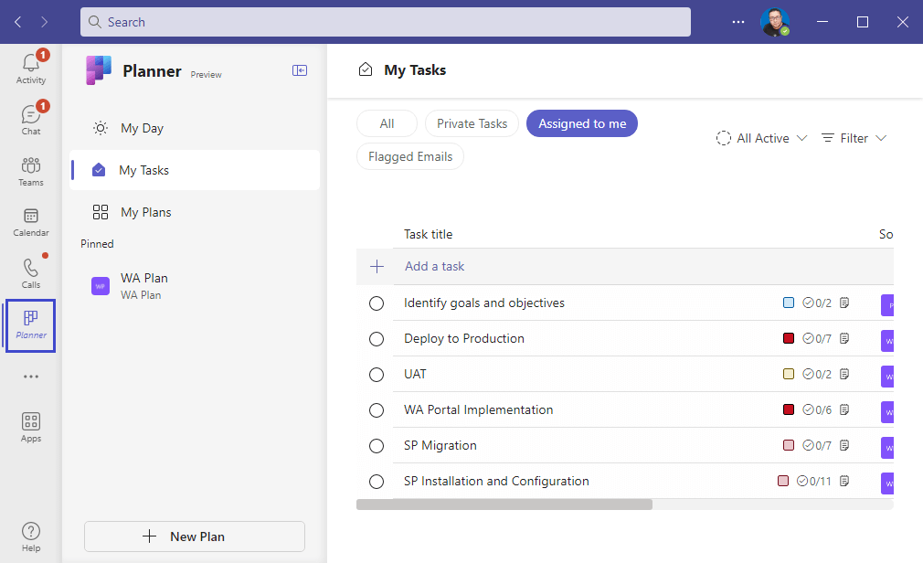 New Planner in Teams - My Tasks