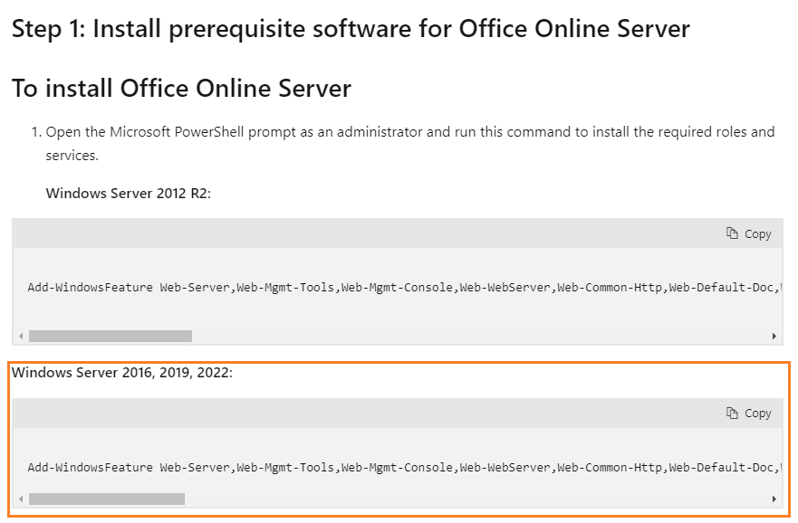 Install prerequisite software for Office Online Server