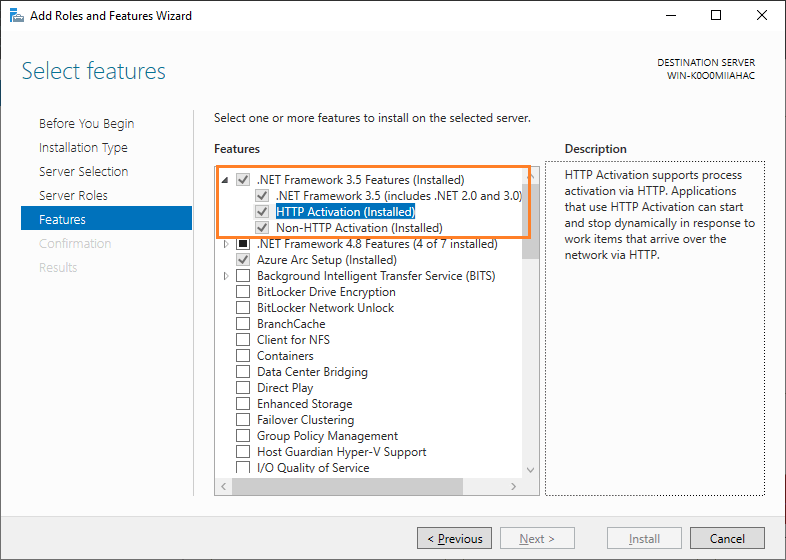 Install dot net framework 3.5 on Windows Server 2022