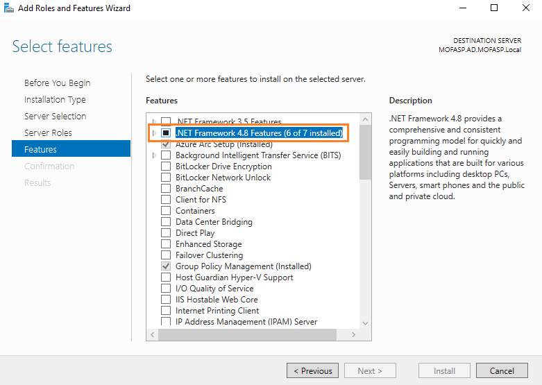 Install features like .NET Framework 4.8.